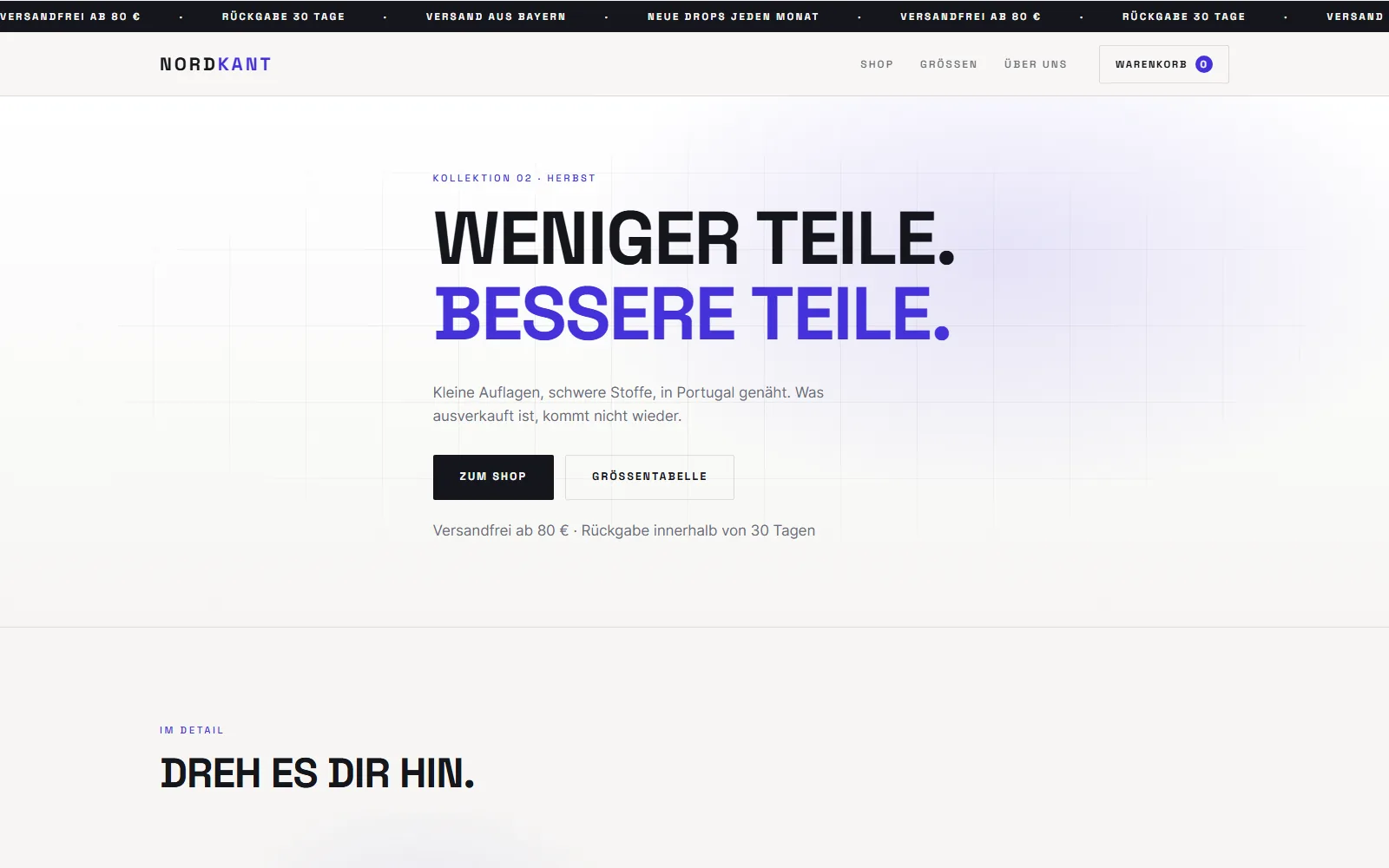 Startseite der Onlineshop-Vorlage mit Produktraster und Warenkorb